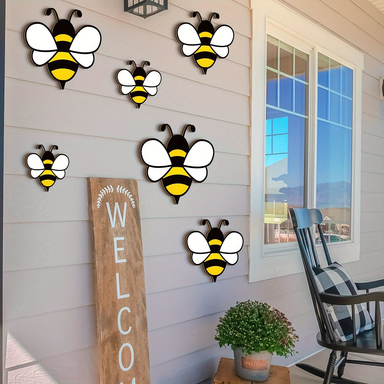 6Pcs Cute Bee Wooden Wall Stic - Baby Nursery Wall Mural reseña y precio