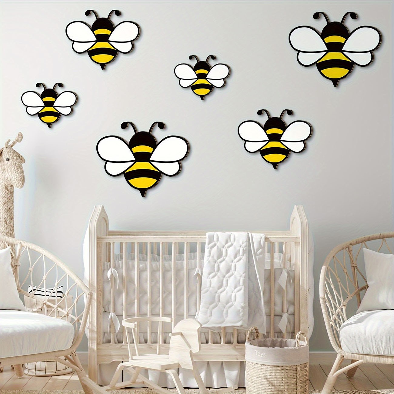 6Pcs Cute Bee Wooden Wall Stic - Baby Nursery Wall Mural reseña y precio