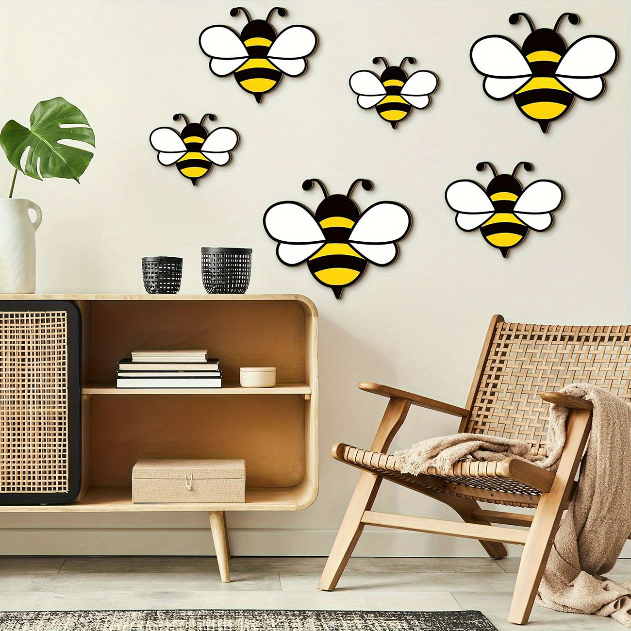 6Pcs Cute Bee Wooden Wall Stic - Baby Nursery Wall Mural reseña y precio