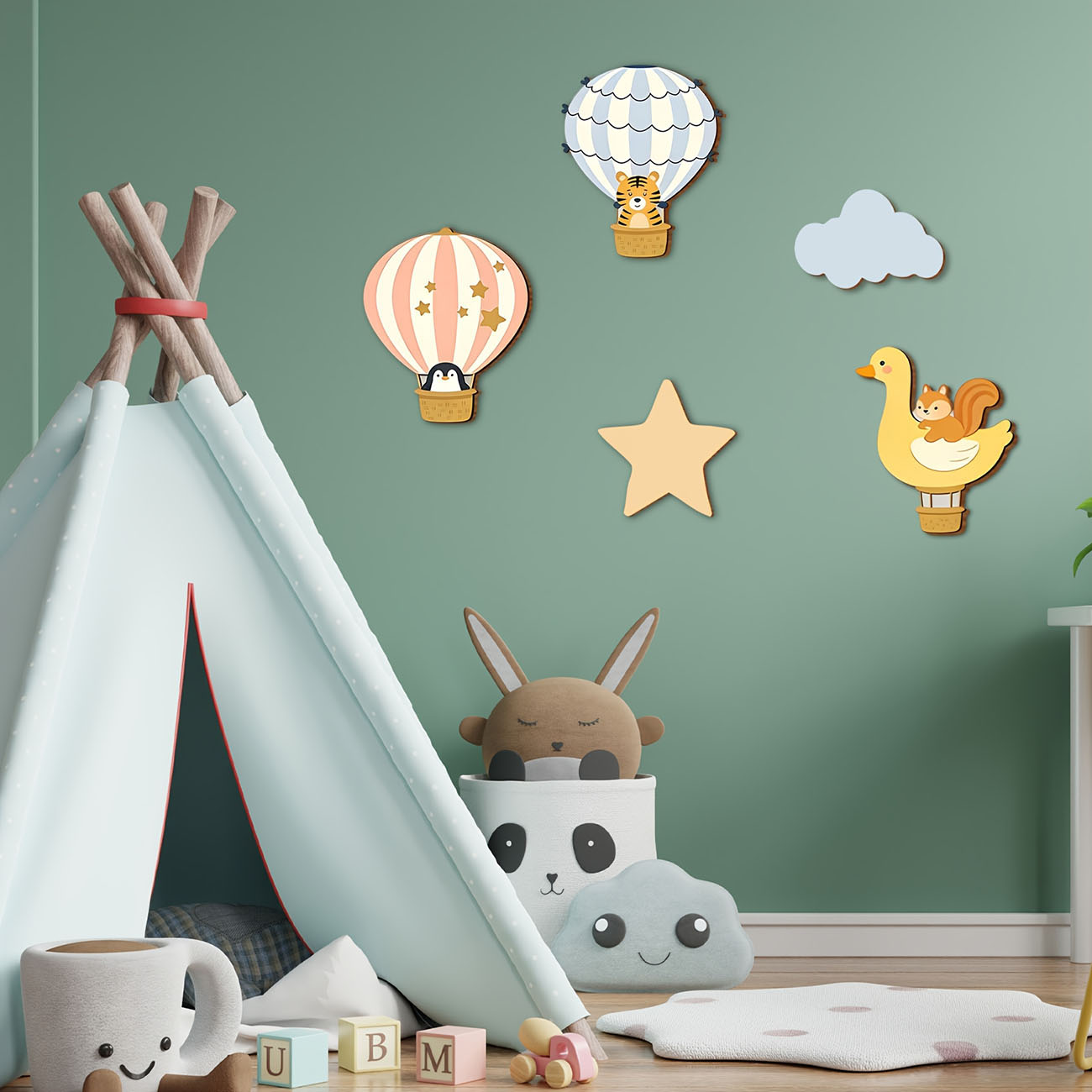 5Pcs Animal Hot Air Balloon Wo - Baby Nursery Wall Mural reseña y precio