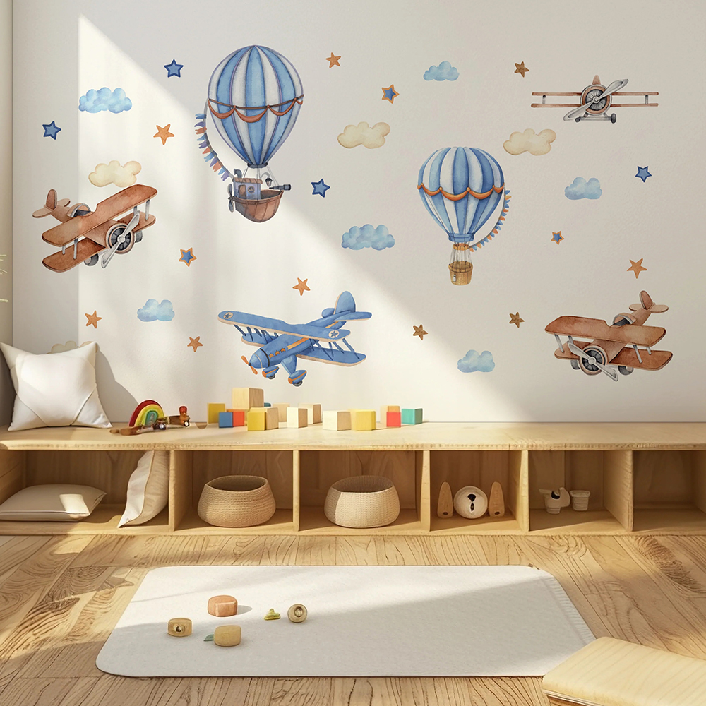 Cartoon Airplanes Hot Airballo - Baby Nursery Wall Mural reseña y precio